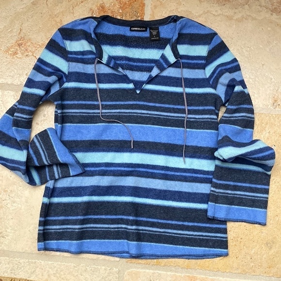 Express Sweaters - Express fleece shirt Top Sweater Women’s Blue stripe beach surf hippie Size L